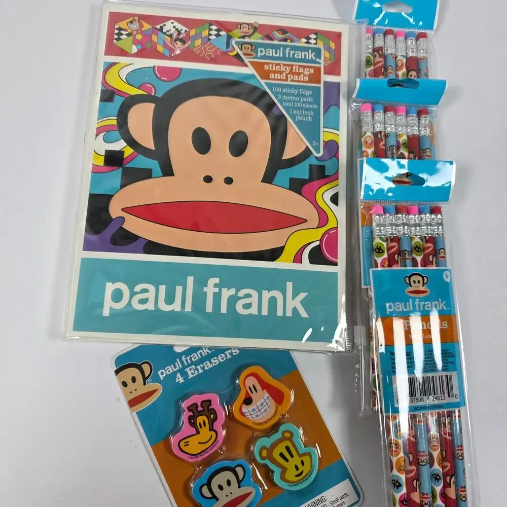 Paul Frank Stationery Set NEW Pencils Erasers Sticky Notes Julius Monkey Lot